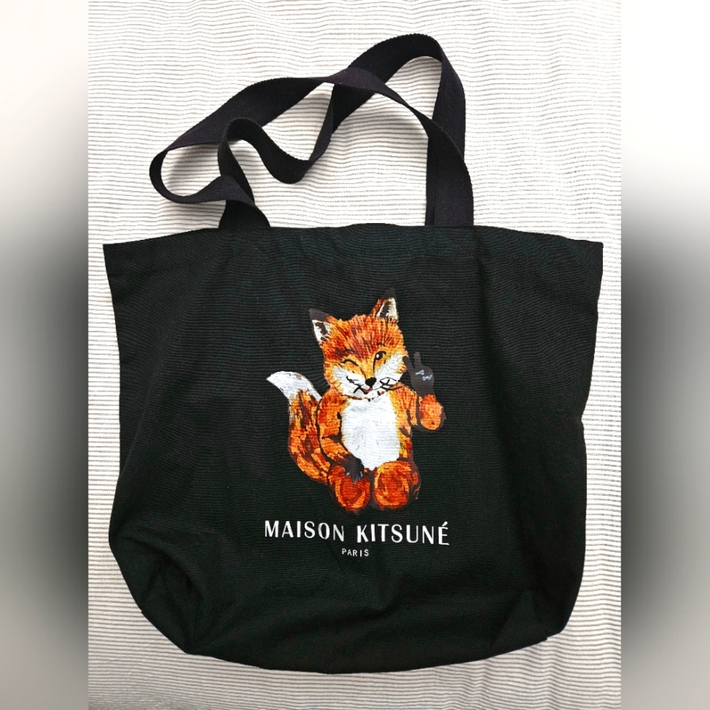 MAISON KITSUNÉ Black Tote with Fox Motif